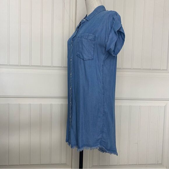 Thread & Supply Womens Collared Chambray Button Down Mini Shirt Dress Blue XS - Picture 10 of 13